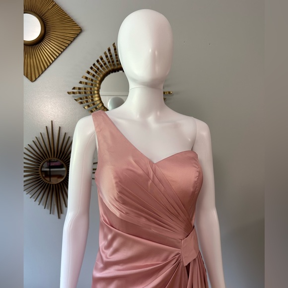 Hebeos - Dusty Rose Sheath/Column Ruched One-Shoulder Sleeveless Dress - Picture 5 of 12